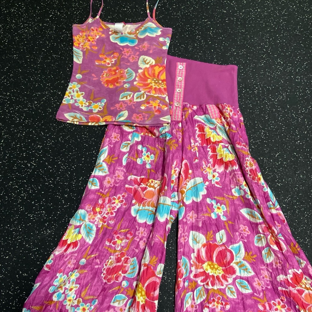 Oilily pants silk floral 34 women’s with top size Small bohemian super outfit